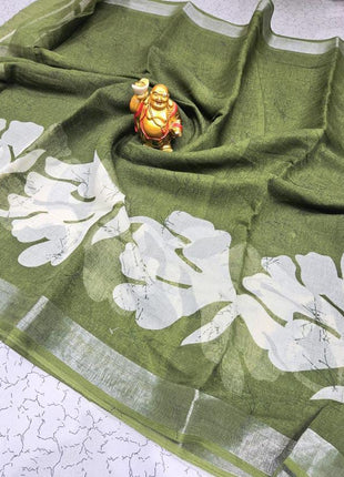 Original Linen Cotton sarees - LT48 Olive Green
