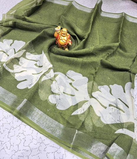 Original Linen Cotton sarees - LT48 Olive Green