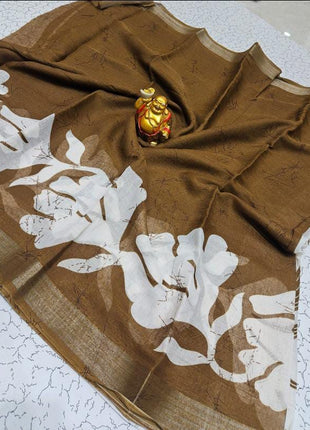 Original Linen Cotton sarees - LT47 Coffee Brown