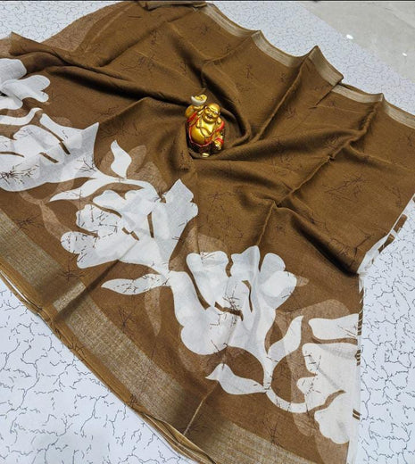 Original Linen Cotton sarees - LT47 Coffee Brown