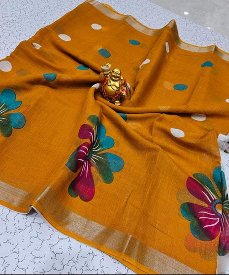 Original Linen Cotton sarees - LT46 Mustard Yellow