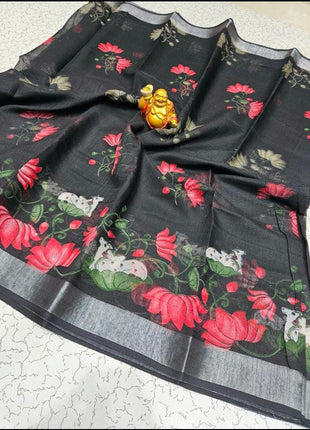 Original Linen Cotton sarees - LT43 Black