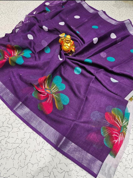 Original Linen Cotton saree - LT41 Deep Purple