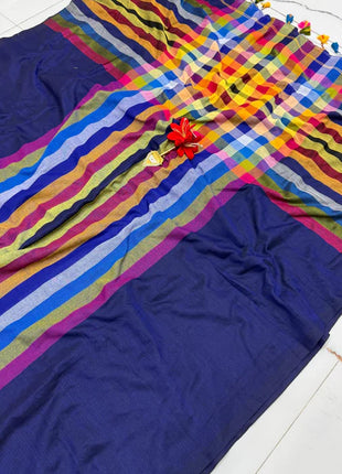 Multi Color Mulmul Cotton Saree - LT29 Multicolor Stripes