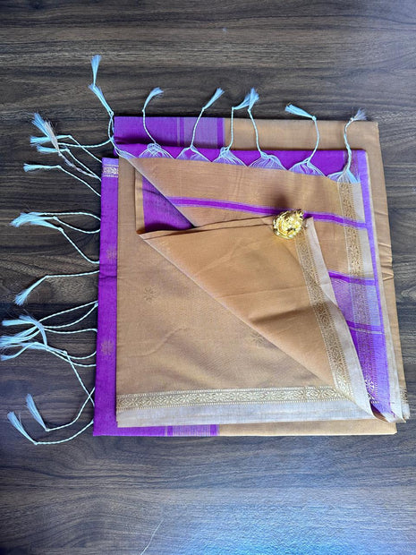 Luna Silk Cotton Sarees - LTS144 Light Brown & Plum