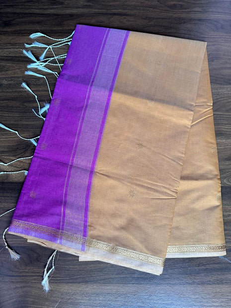 Luna Silk Cotton Sarees - LTS144 Light Brown & Plum