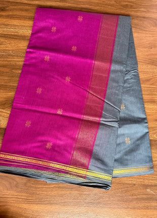 Luna Silk Cotton Sarees - LTS145 Charcoal Grey & Dark Pink