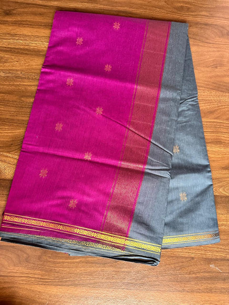 Luna Silk Cotton Sarees - LTS145 Charcoal Grey & Dark Pink