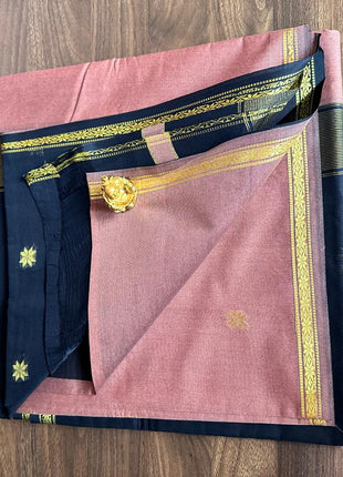 Luna Silk Cotton Sarees - LTS143 Black  & Copper Brown