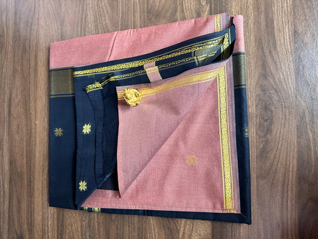 Luna Silk Cotton Sarees - LTS143 Black  & Copper Brown