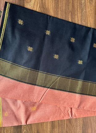 Luna Silk Cotton Sarees - LTS143 Black  & Copper Brown