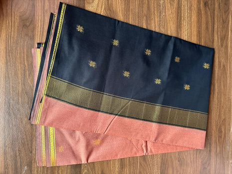 Luna Silk Cotton Sarees - LTS143 Black  & Copper Brown