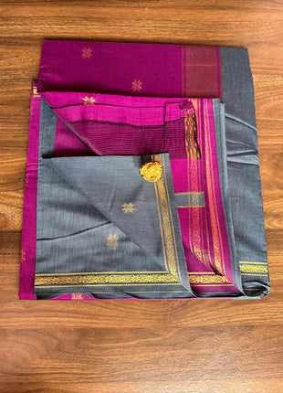 Luna Silk Cotton Sarees - LTS145 Charcoal Grey & Dark Pink