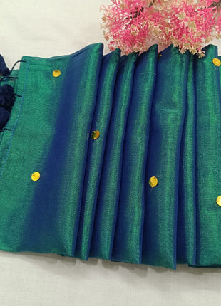 Premium Quality Raga Tissue Soft Silk Saree -  LTS142 Green & Teal Mix