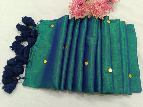 Premium Quality Raga Tissue Soft Silk Saree -  LTS142 Green & Teal Mix