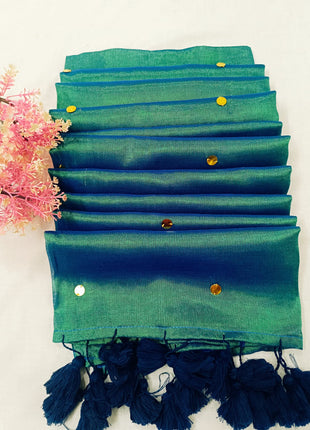 Premium Quality Raga Tissue Soft Silk Saree -  LTS142 Green & Teal Mix