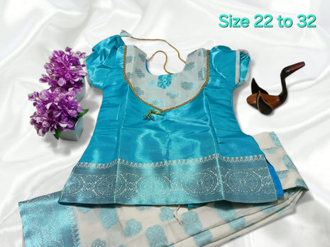 Skyblue With White - Soft Silk Cotton