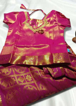Pinkish Magenta With Gold - Soft Silk Cotton