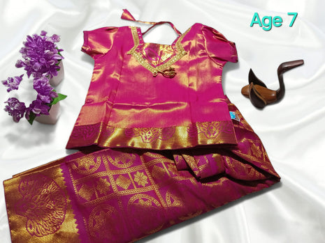 Pinkish Magenta With Gold - Soft Silk Cotton