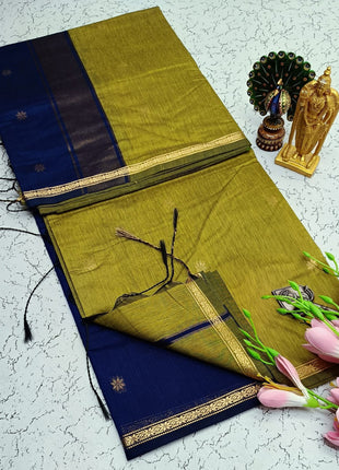 Luan Silk Cotton Saree - Mehandi Green & Blue