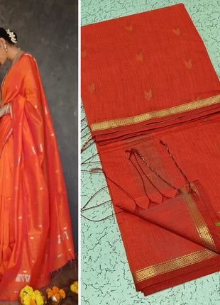 Luna Silk Cotton Saree - Orange