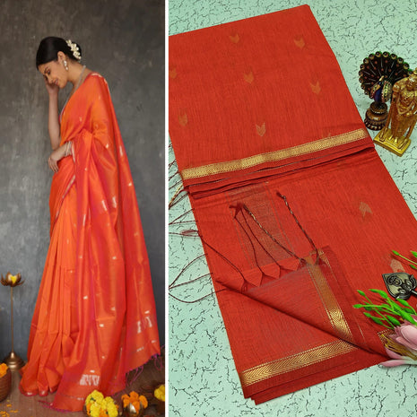 Luna Silk Cotton Saree - Orange