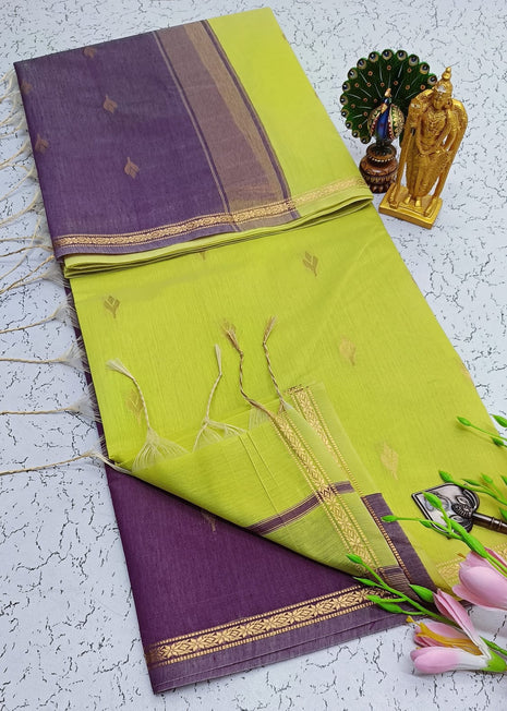 Luna Silk Cotton Sarees - Magenta & Green