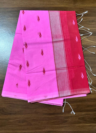 Luna Silk Cotton Saree - LTS166 Baby Pink & Red
