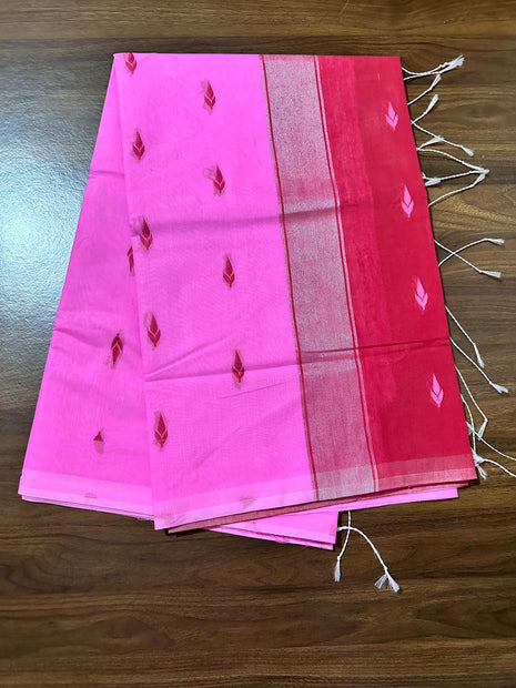 Luna Silk Cotton Saree - LTS166 Baby Pink & Red