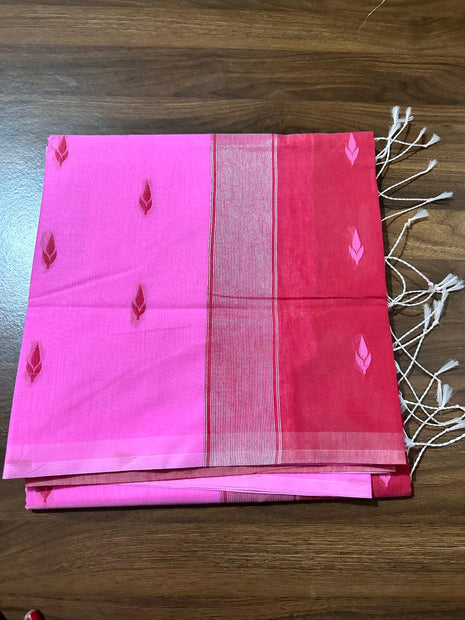 Luna Silk Cotton Saree - LTS166 Baby Pink & Red