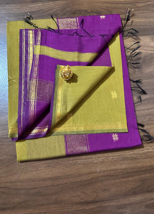 Luna Silk Cotton Saree - LTS167 Mehandi Green & Magenta