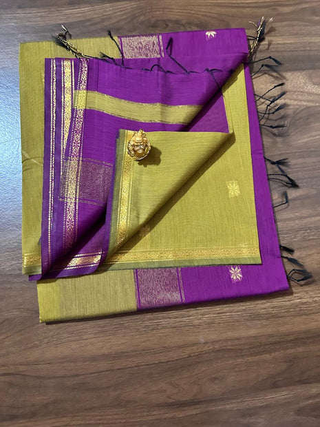 Luna Silk Cotton Saree - LTS167 Mehandi Green & Magenta