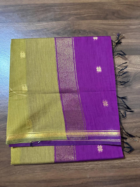 Luna Silk Cotton Saree - LTS167 Mehandi Green & Magenta