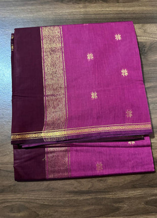 Luna Silk Cotton Saree - LTS169 Pink & Maroon