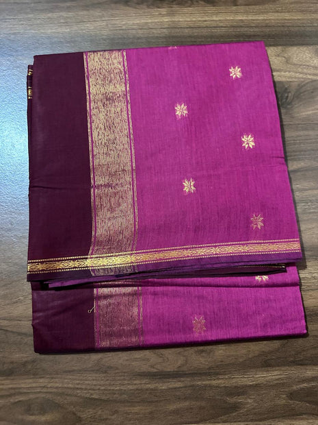 Luna Silk Cotton Saree - LTS169 Pink & Maroon