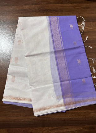 Luna Silk Cotton Saree - LTS171 Lavender & White