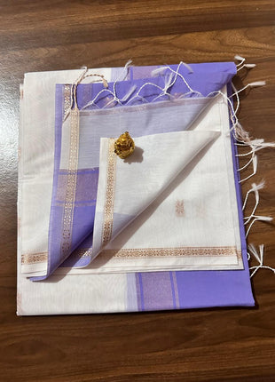 Luna Silk Cotton Saree - LTS171 Lavender & White