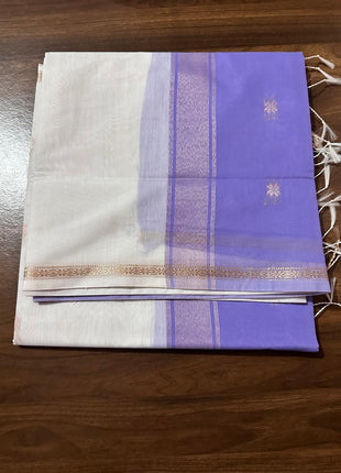 Luna Silk Cotton Saree - LTS171 Lavender & White