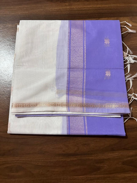 Luna Silk Cotton Saree - LTS171 Lavender & White