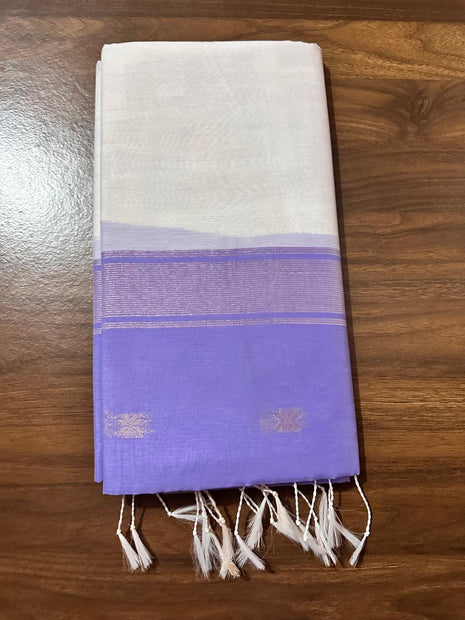 Luna Silk Cotton Saree - LTS171 Lavender & White