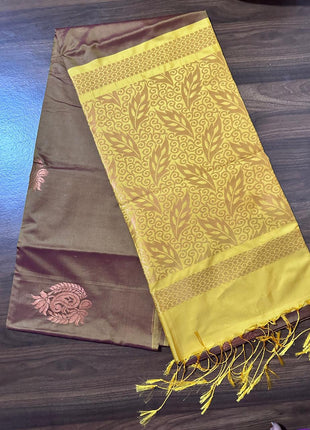 Fancy Soft Silk Butta Saree - LTS173 Brown & yELLOW