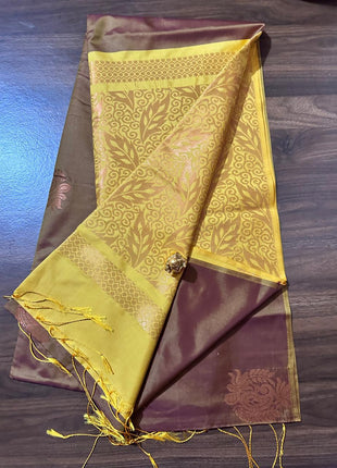 Fancy Soft Silk Butta Saree - LTS173 Brown & yELLOW