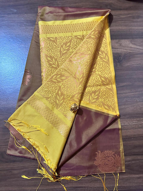 Fancy Soft Silk Butta Saree - LTS173 Brown & yELLOW