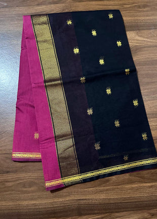 Luna Silk Cotton Saree - LTS172 Black & Pink