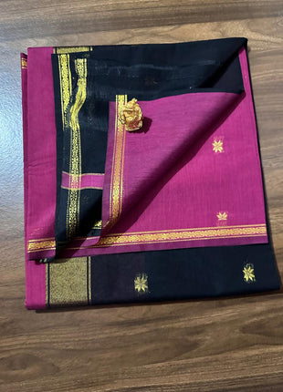 Luna Silk Cotton Saree - LTS172 Black & Pink