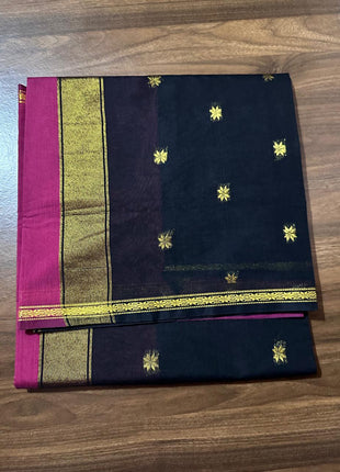 Luna Silk Cotton Saree - LTS172 Black & Pink