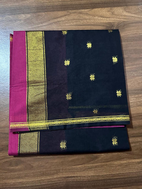 Luna Silk Cotton Saree - LTS172 Black & Pink