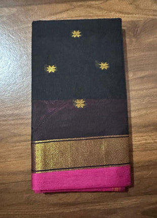 Luna Silk Cotton Saree - LTS172 Black & Pink