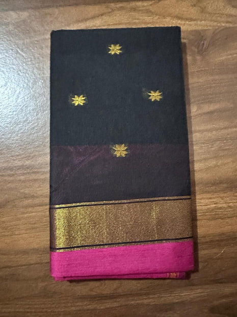 Luna Silk Cotton Saree - LTS172 Black & Pink