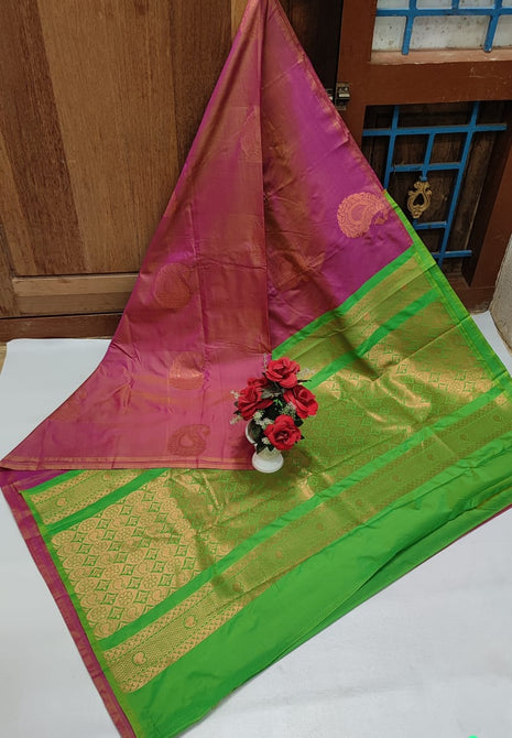 Fancy Soft Silk Butta Sarees- Pink And Green